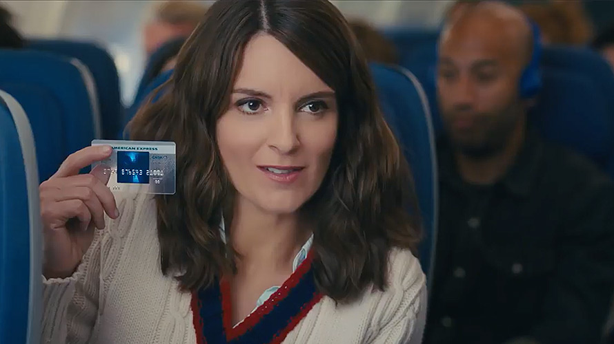 Unisono. Tina Fey using her American Express Blue Cash Everyday Card