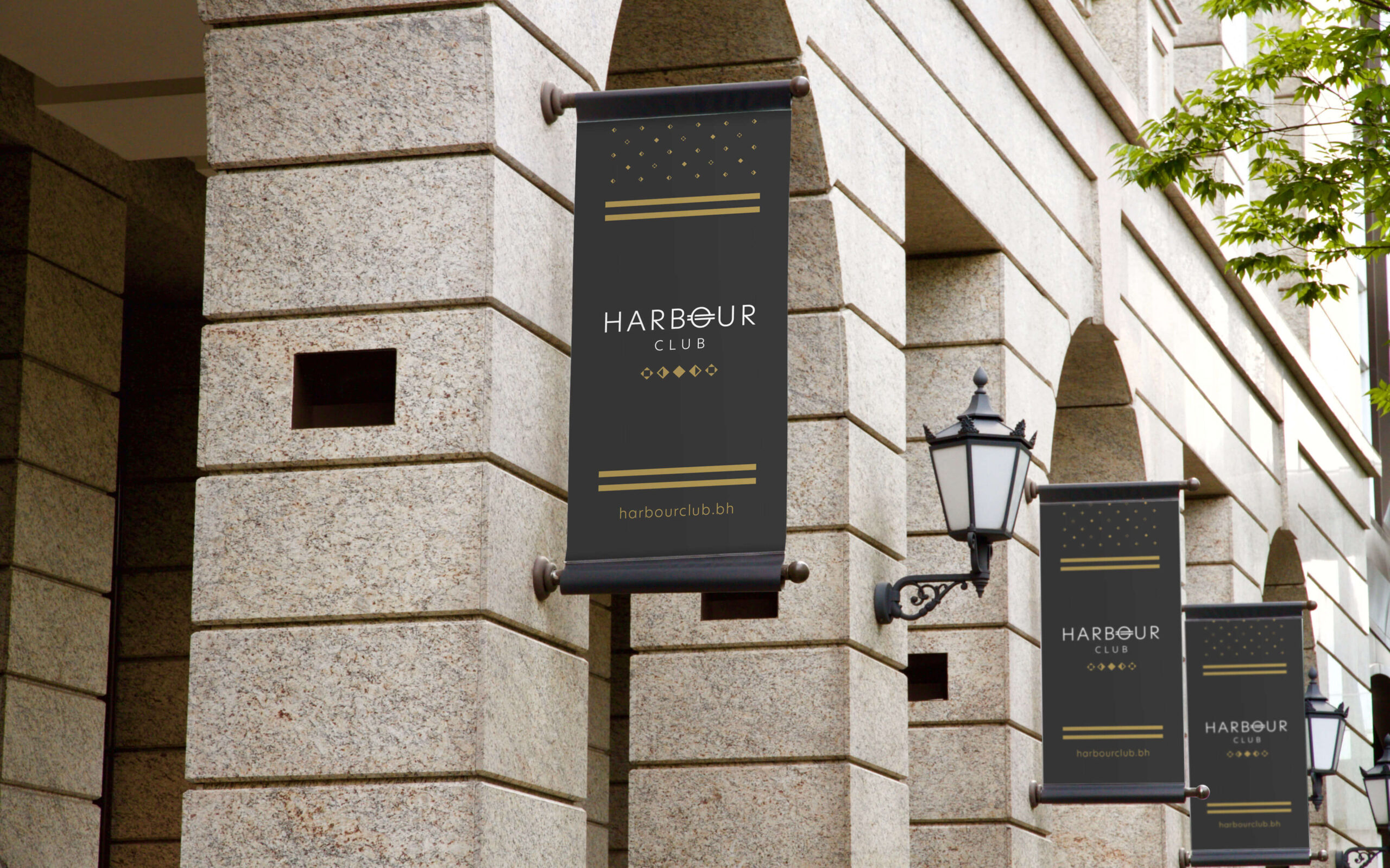Harbour Club. Hanging banners