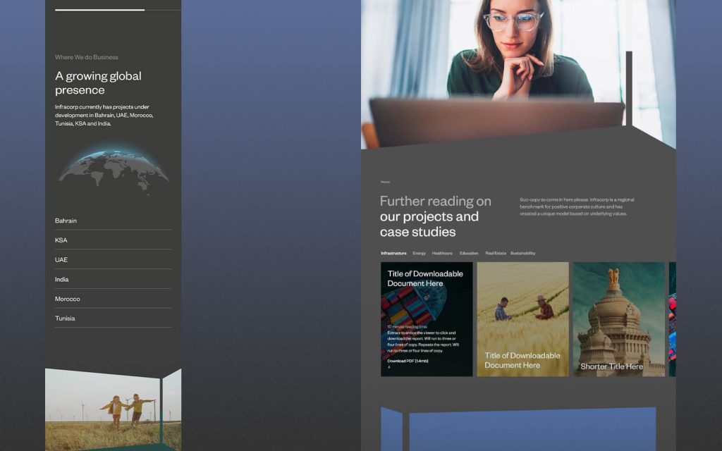 Infracorp web pages with images and map