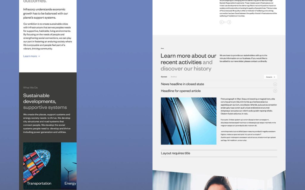 Infracorp web pages layout