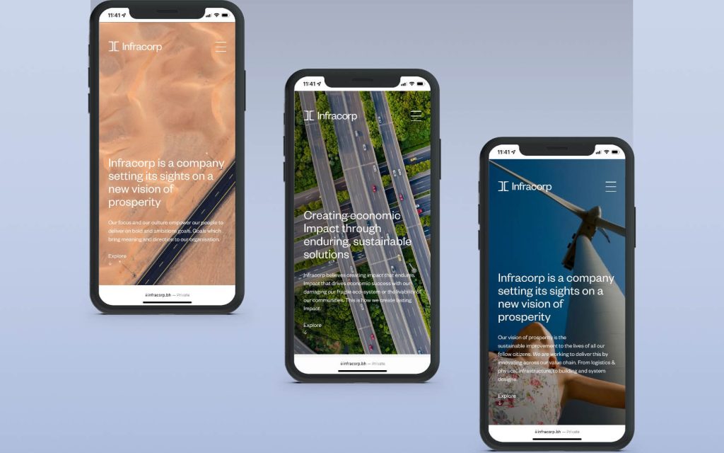 Infracorp Website in mobile version with different homepages