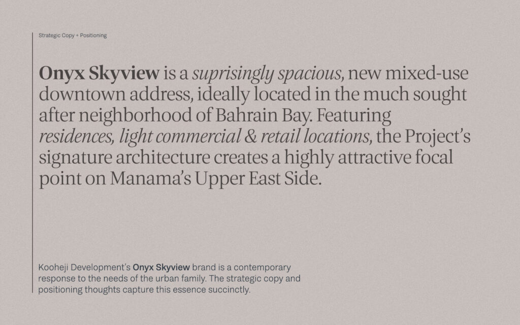 Onyx Skyview. Strategic Copy & Positioning