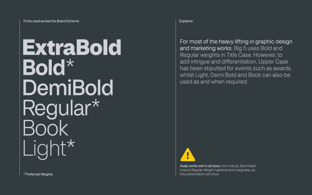 Big5. Fonts used across the brand scheme
