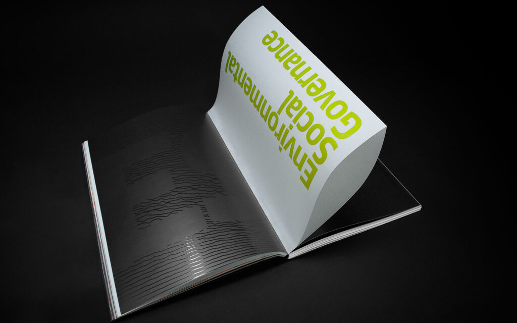 Annual Report ESG section divider with translucent paper