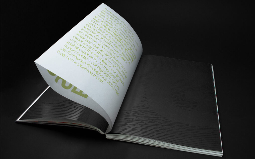 Annual Report ESG section divider with translucent paper