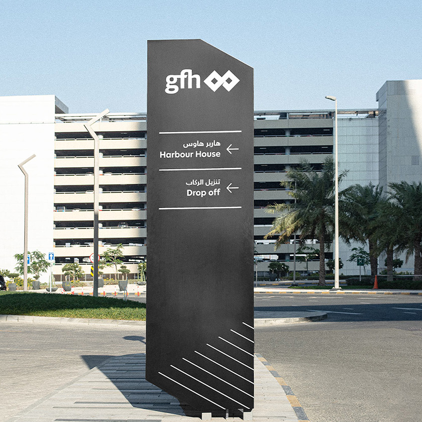 Bahrain Harbour. Way-finding totem sign