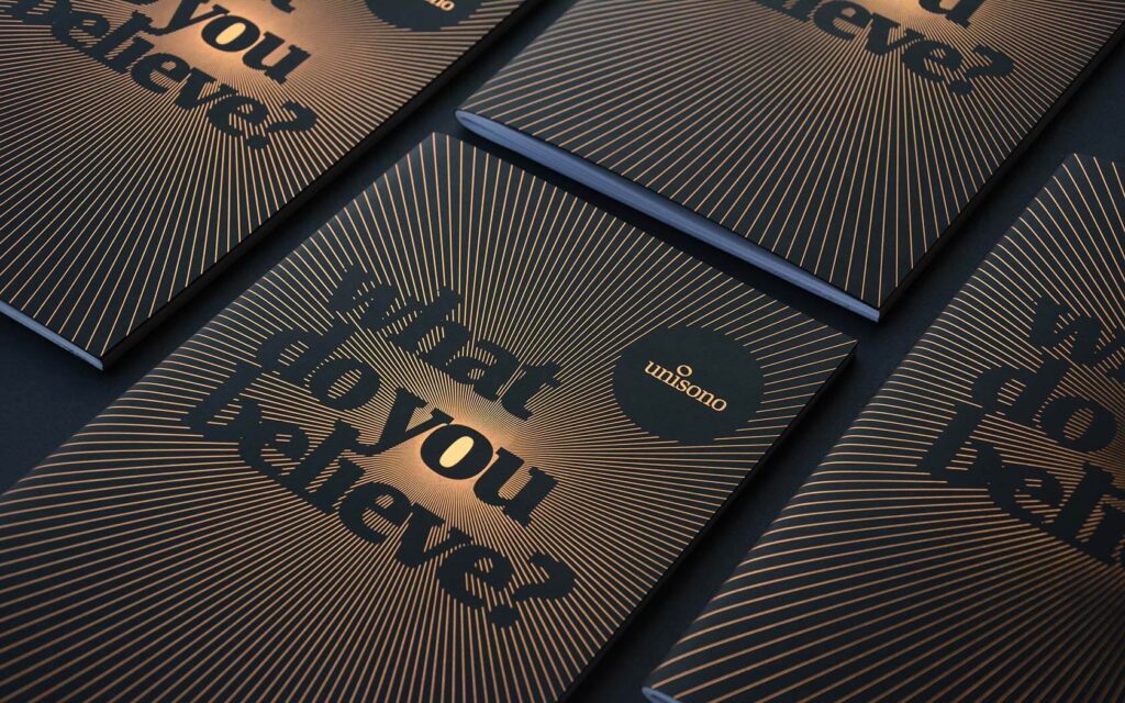 Unisono's notebook front cover foiling in detail view