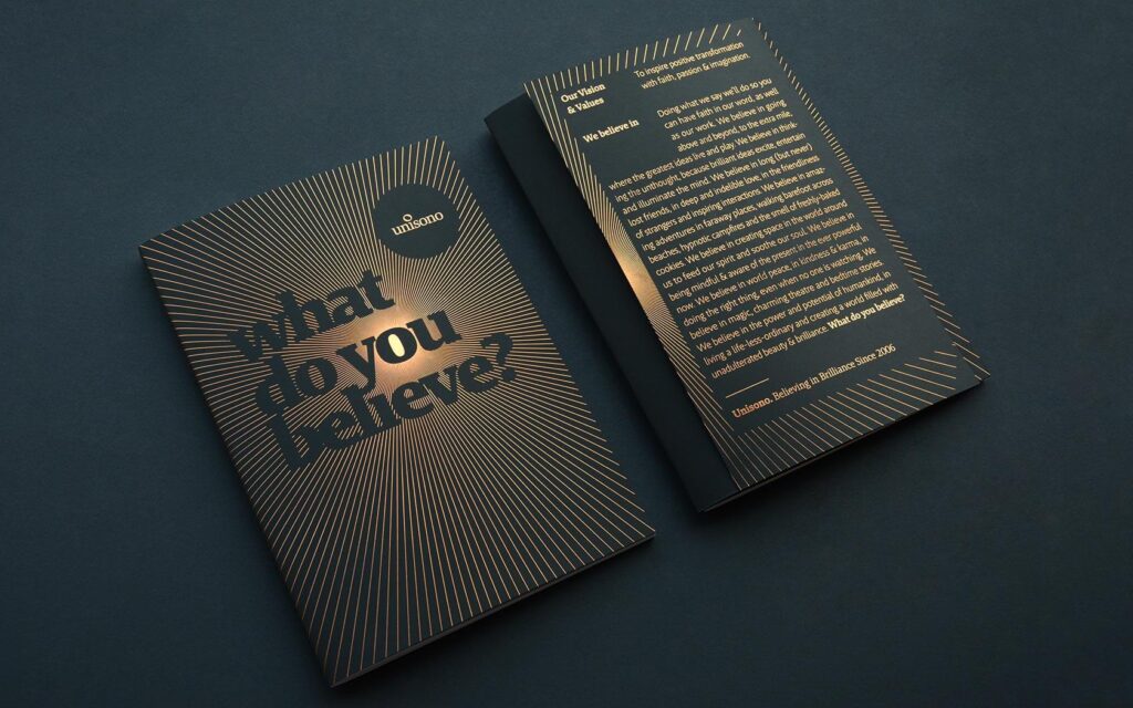Unisono's notebook front cover and back inside cover