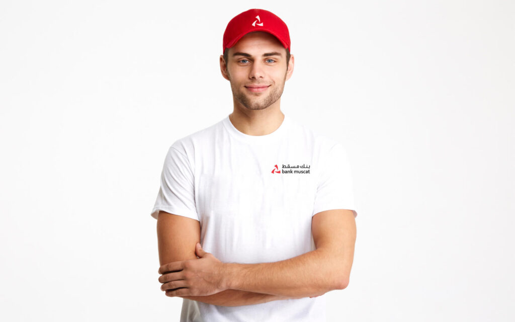 Bank Muscat. Branded Cap and T-Shirt