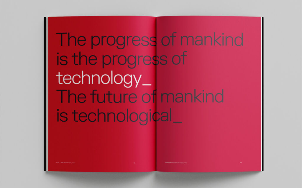 UTB Report. Layout spread on the Red background with the text in Black & White