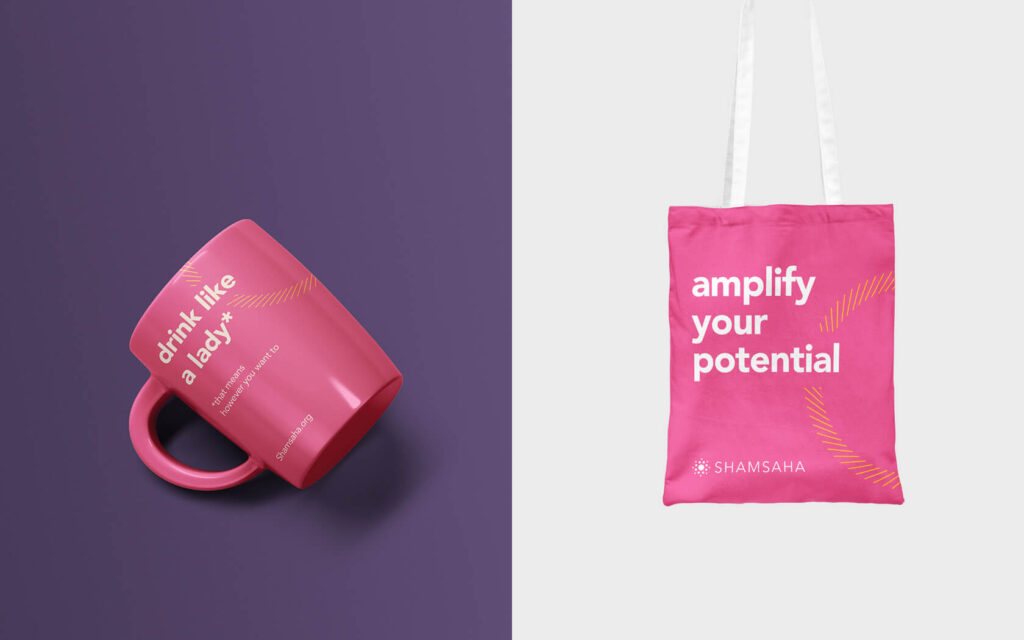 Shamsaha. Mug and tote bag branding