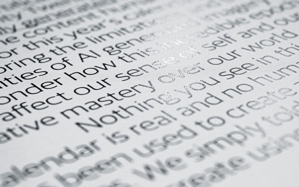 GFH Calendar 2024. Text with black foil