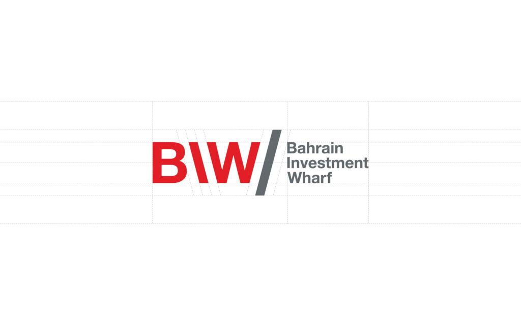 BIW. Brand logo in vertical lockup with architectural grid