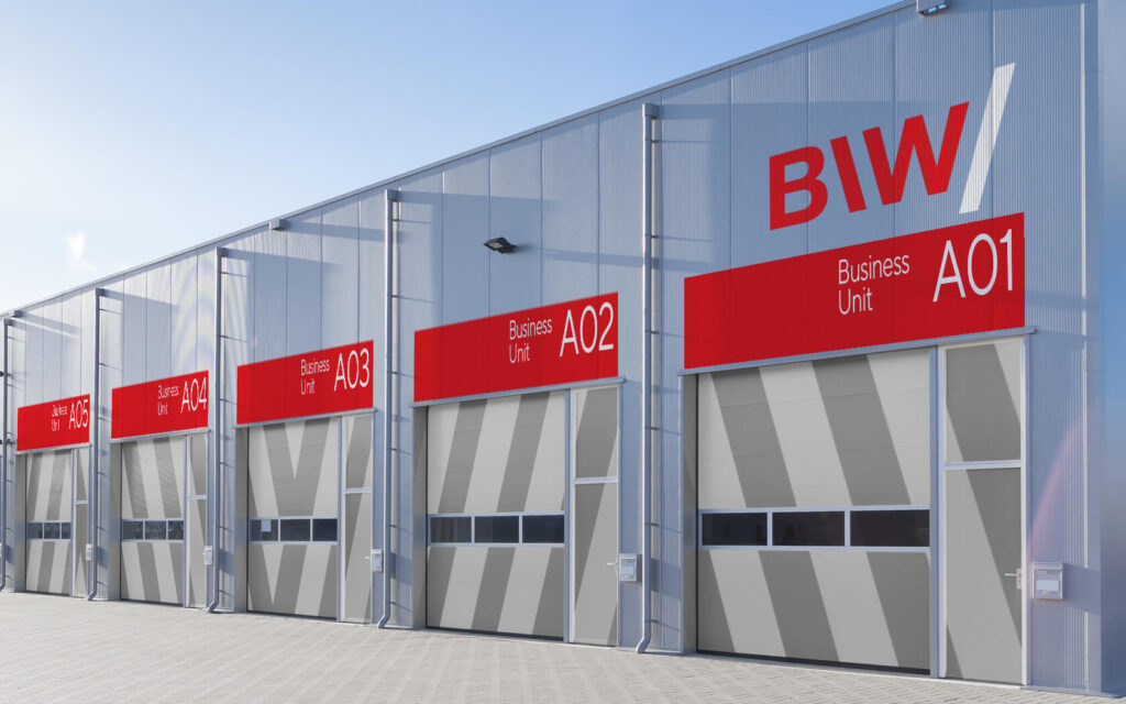 BIW. Warehouse entrance sign