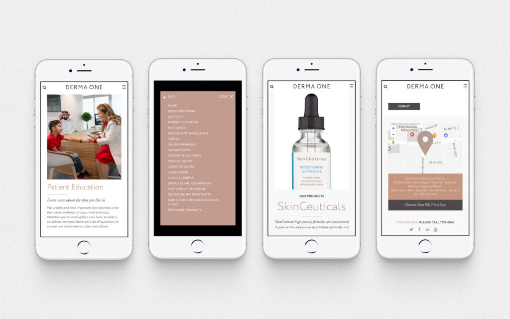 Derma One. Mobile website pages
