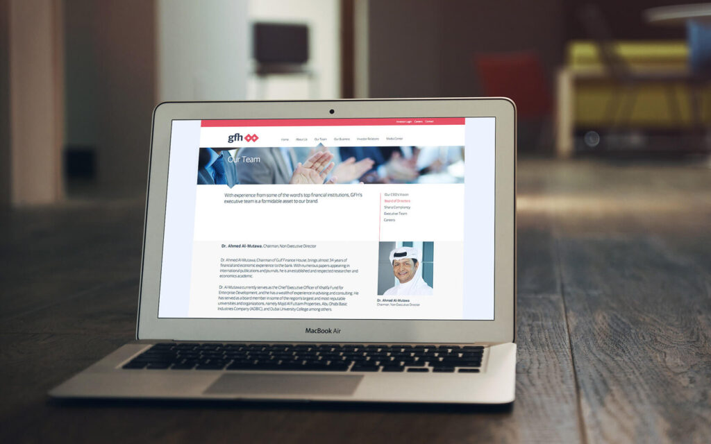 GFH Website. Our team page in laptop browser