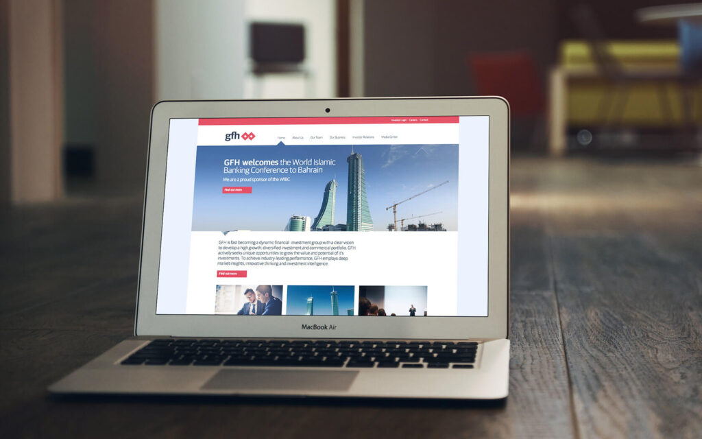 GFH Website. Homepage in laptop browser