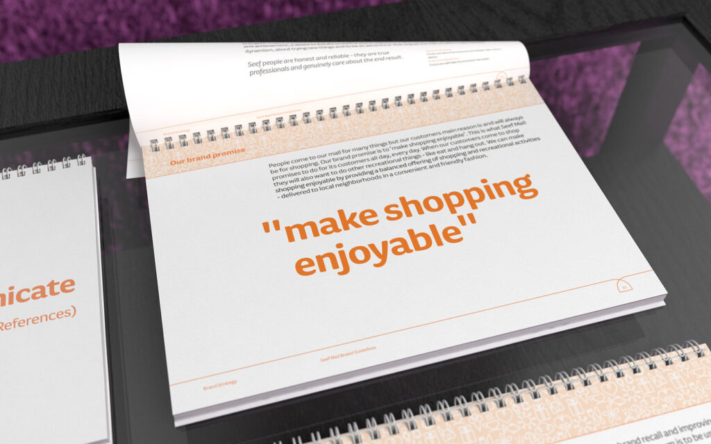 Seef Mall. Brand Guidelines with brand promise spread