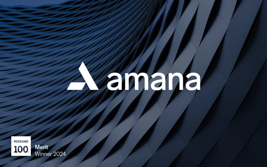 Amana brand logo in white on image background for Edamah.