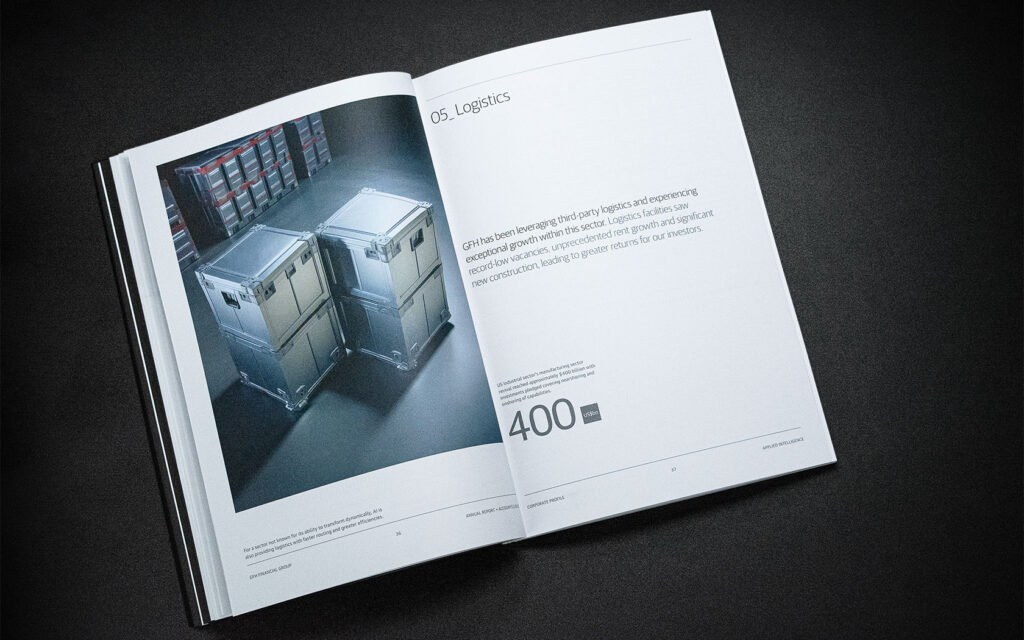 Logistics spread for GFH Annual Report 2023.