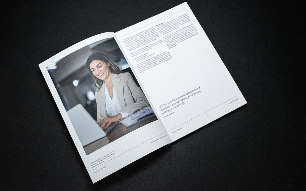 Image with text spread for GFH Annual Report 2023.