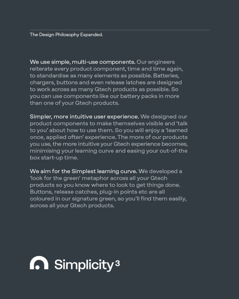 Design Philosophy expanded for Gtech Brand.