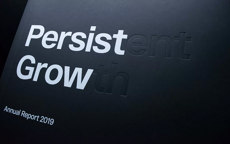 Foiled and blind embossed cover of the Great Printed Annual Report for Esterad