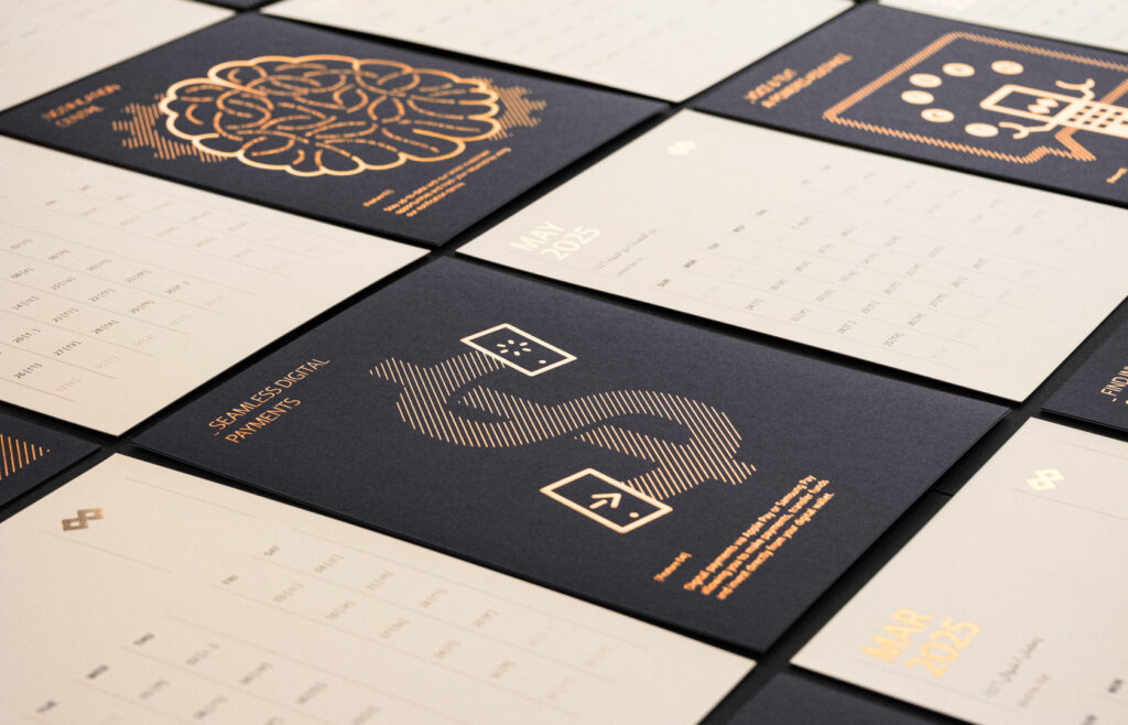 Calendar Sheets and Infographic illustration with Copper foil for GFH Calendar 2025