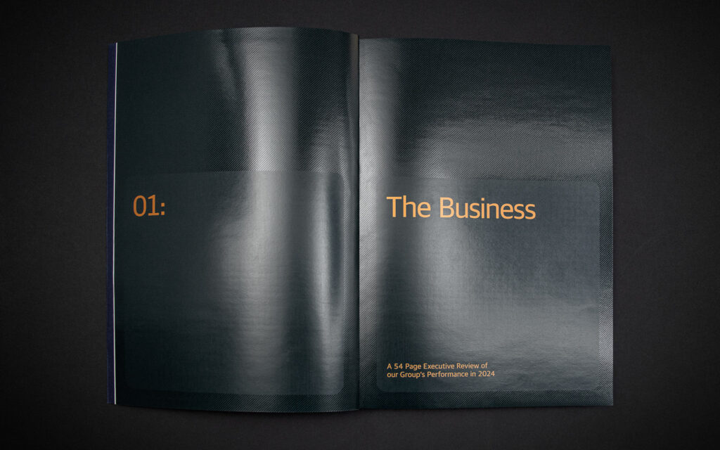 Annual Report Section divider spread special UV and print treatment for GFH Annual Report 2024.