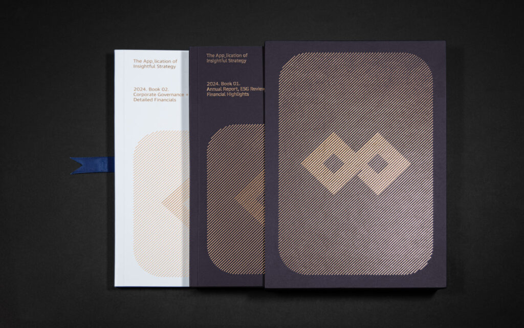 Annual Reports and Slipcase with copper treatment for GFH Annual Report 2024.