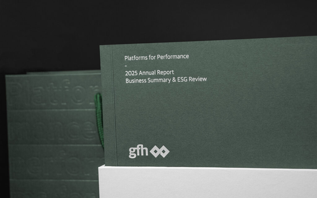 Annual Reports with Rose Silver foil treatment for GFH Annual Report 2025.