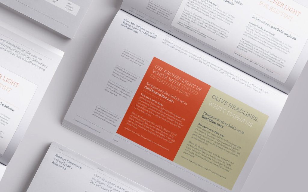 Delilah’s. Brand guidelines typography and colour background spread