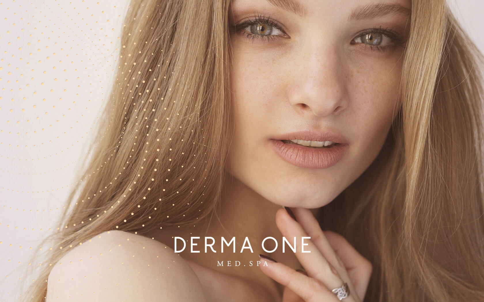 Derma One. Brand logo and graphic device with lady model image