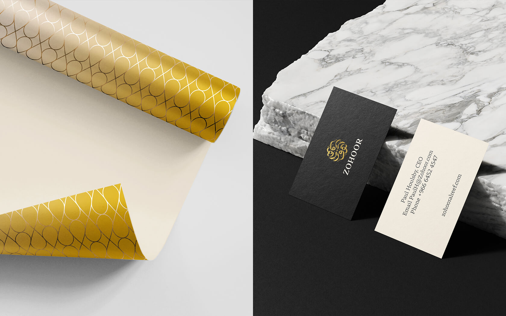 Zohoor. Wrapping paper and business card style