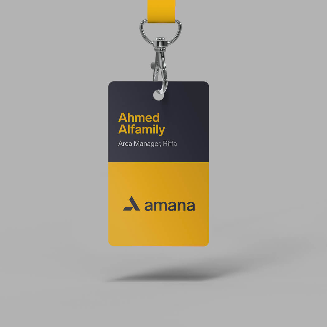 Amana lanyard with name, position and brand logo