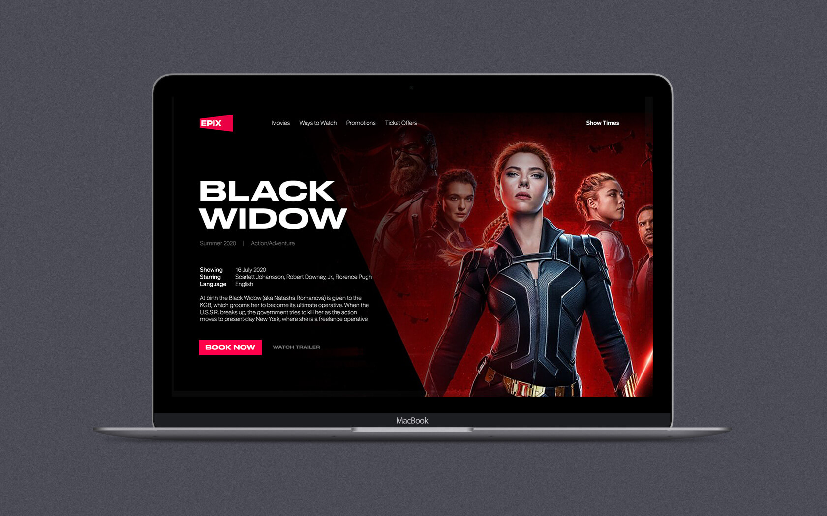 Epix. Website homepage with red brand logo