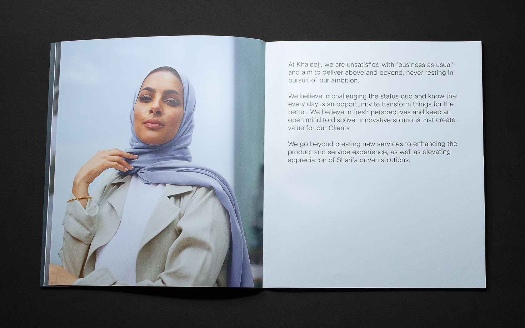 Khaleeji Brand Book. Lady image spread and text