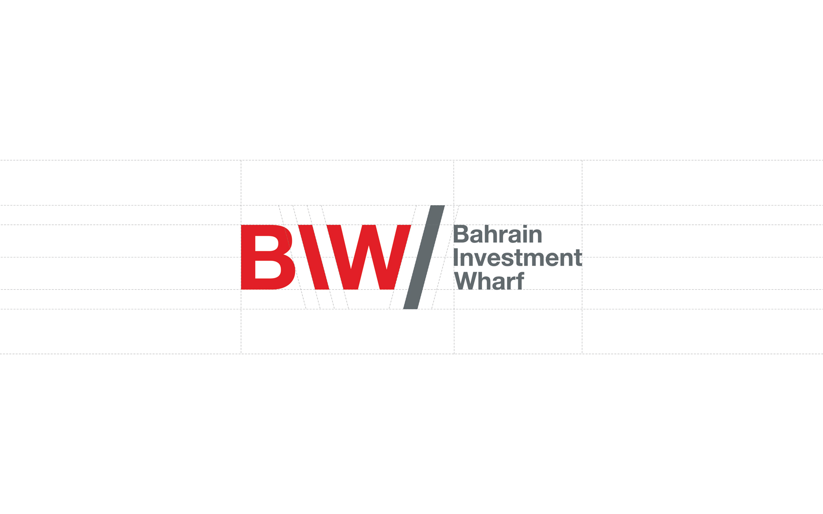 BIW. Brand logo in vertical lockup with architectural grid