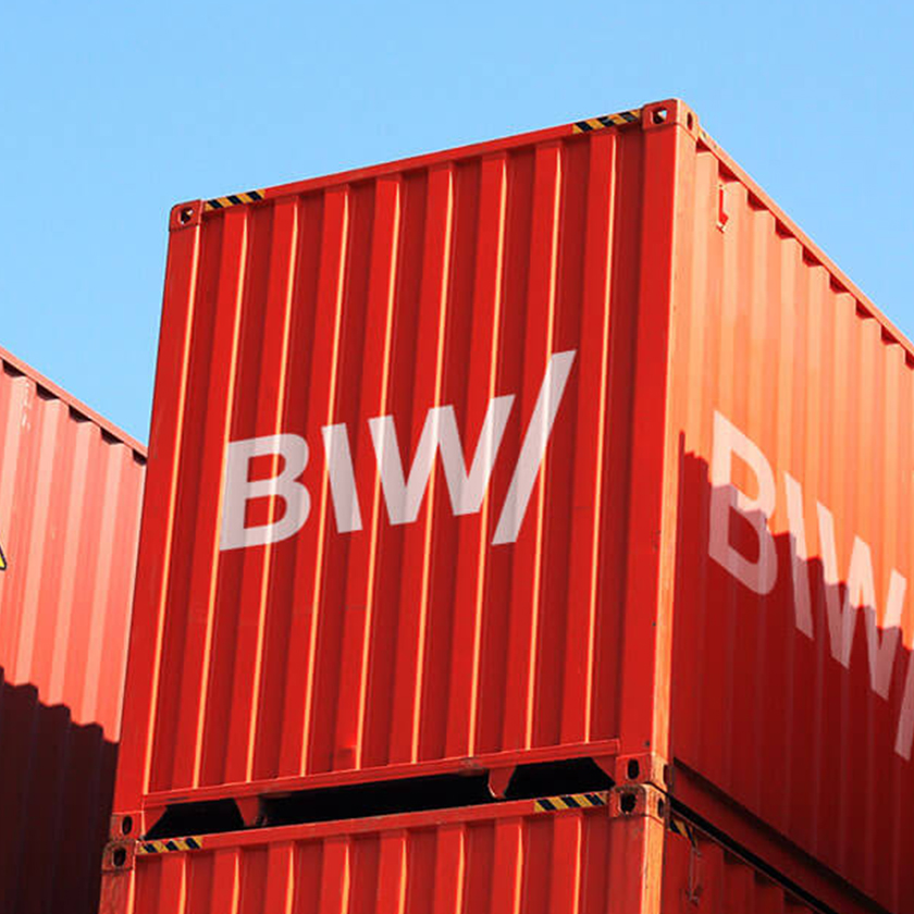 BIW. Brand icon applied on the container