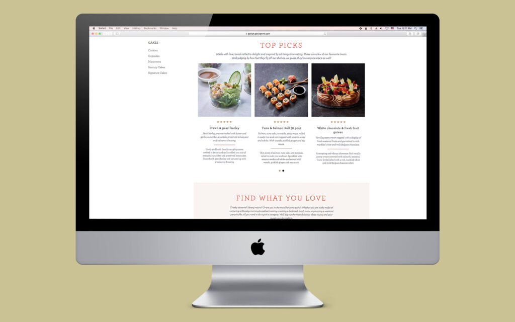 Delilah’s Website. Top picks page in desktop browser