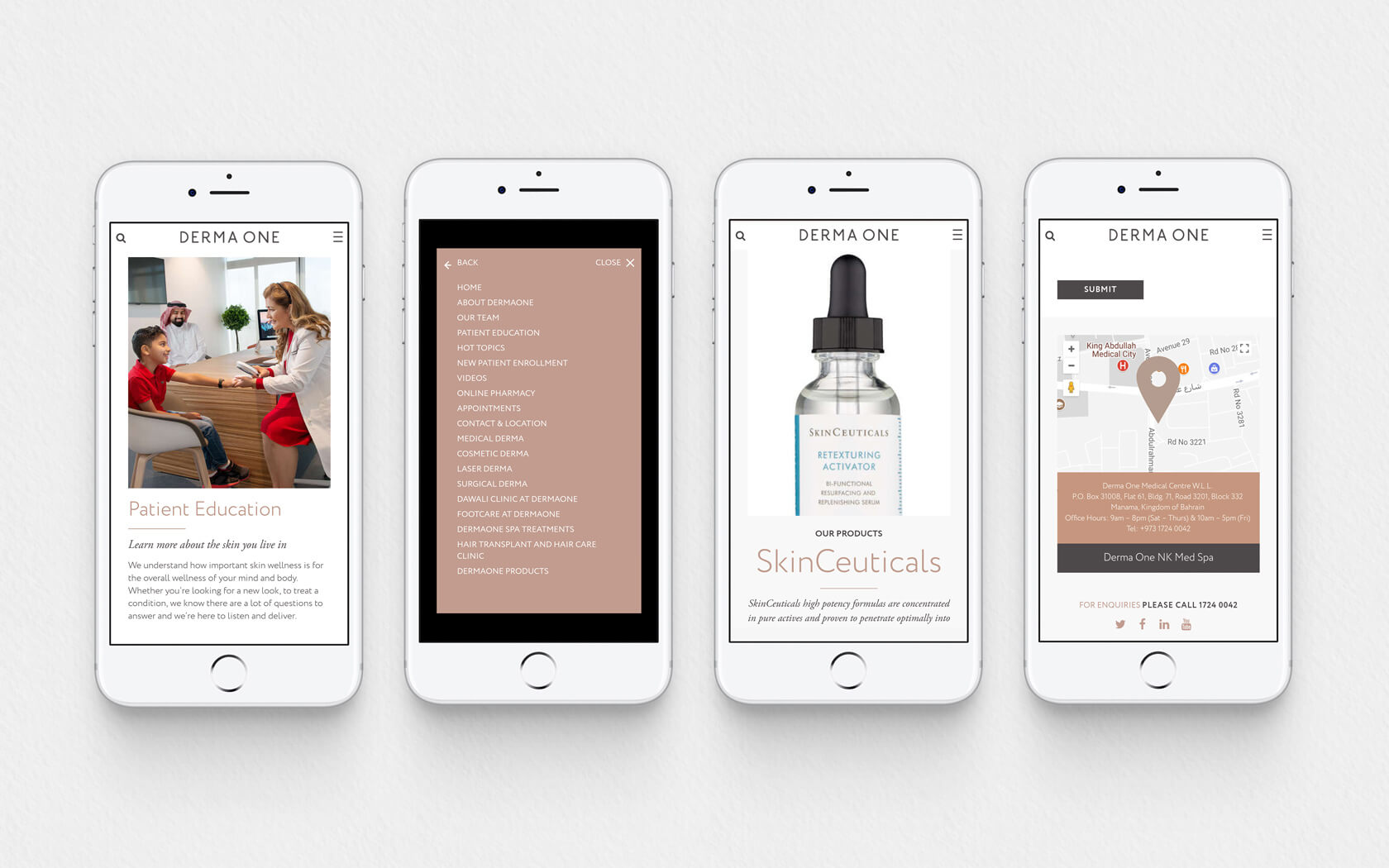 Derma One. Mobile website pages