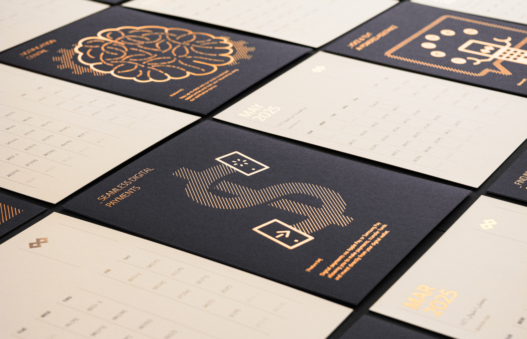 Calendar Sheets and Infographic illustration with Copper foil for GFH Calendar 2025