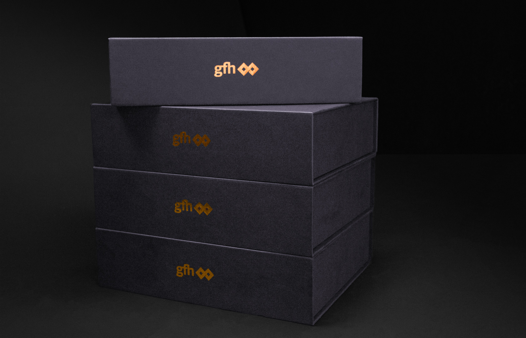 Box spine with copper foiled GFH brand logo for GFH Calendar 2025
