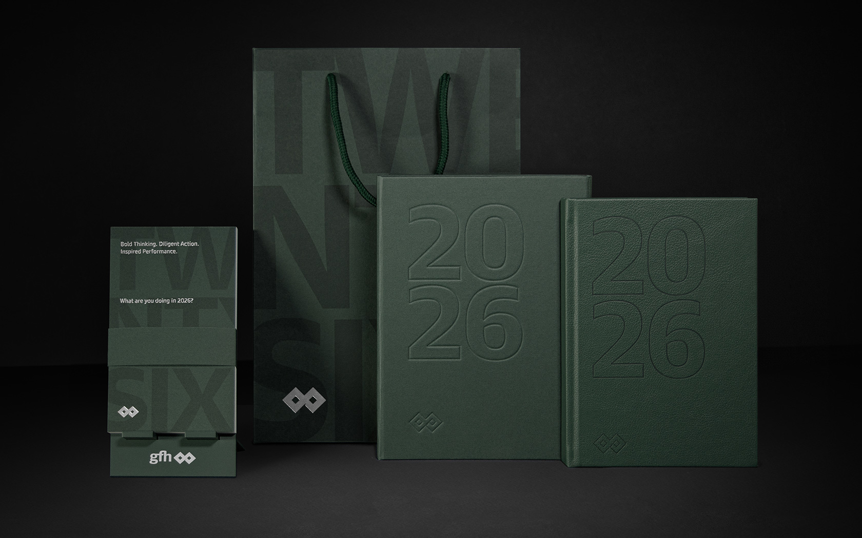 Set of calendar with packaging. 2026 Calendar By Unisono for GFH Financial Group.