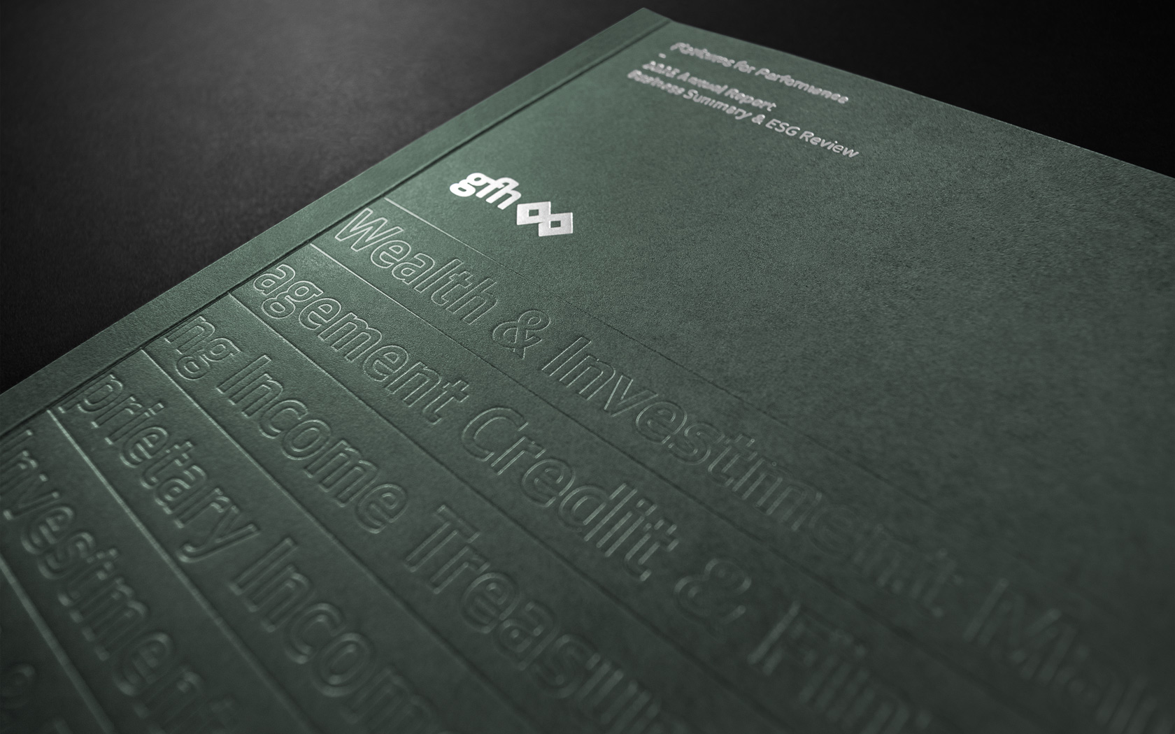 Annual Reports with transparent and Rose Silver foil treatment for GFH Annual Report 2025.