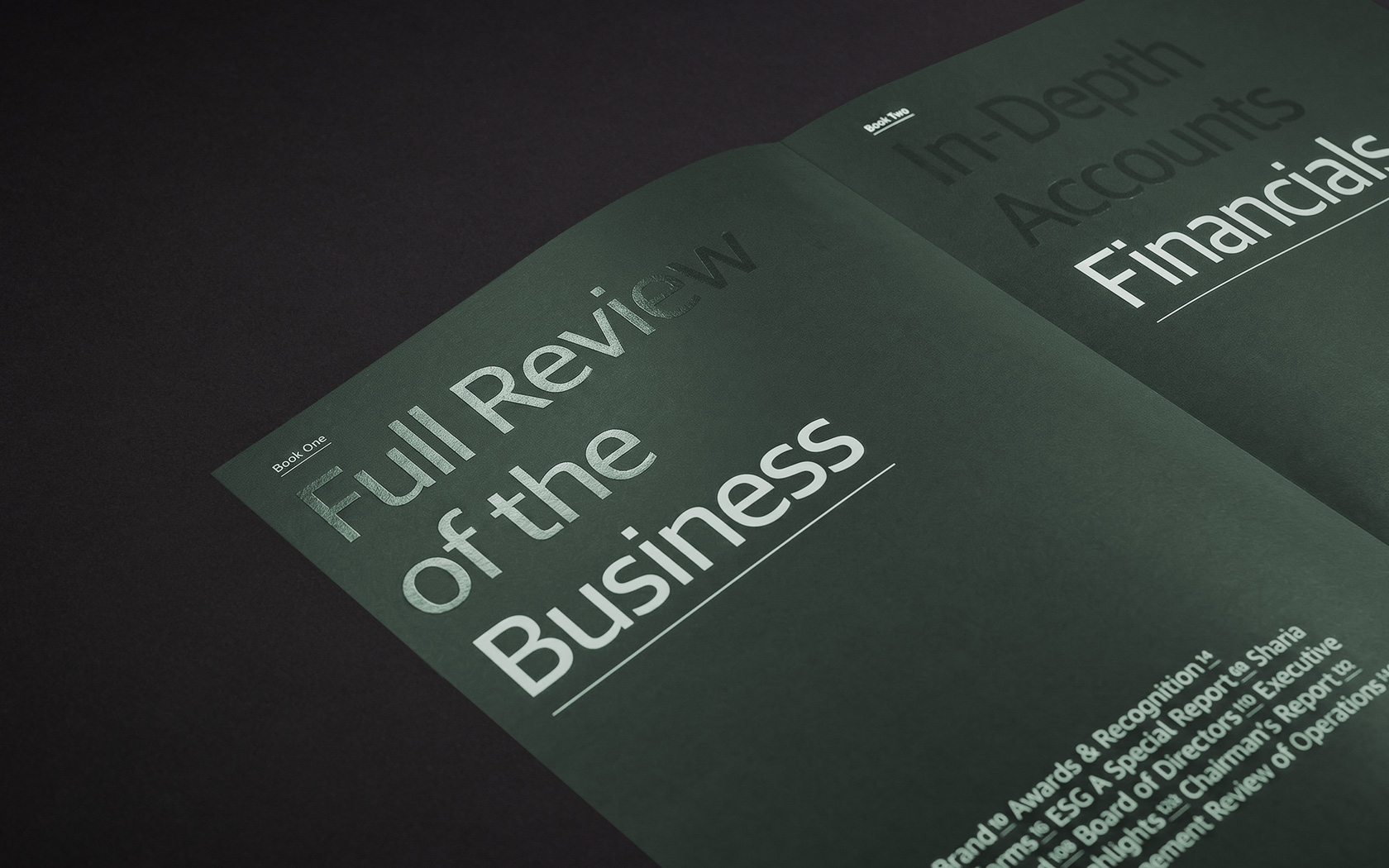 Annual Report inside spread with special print treatment for GFH Annual Report 2025.