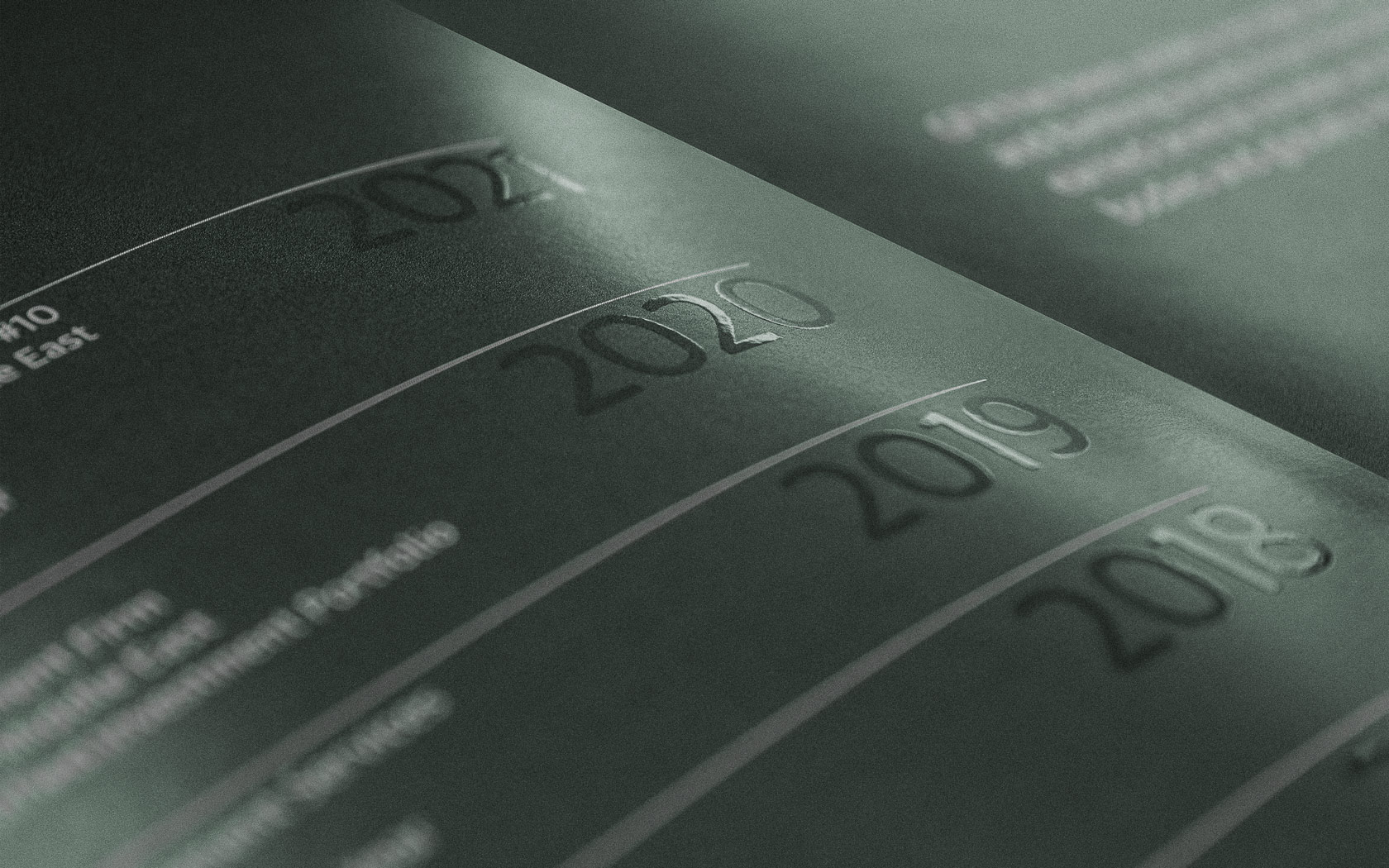 Annual Report inside spread with special UV print treatment for GFH Annual Report 2025.