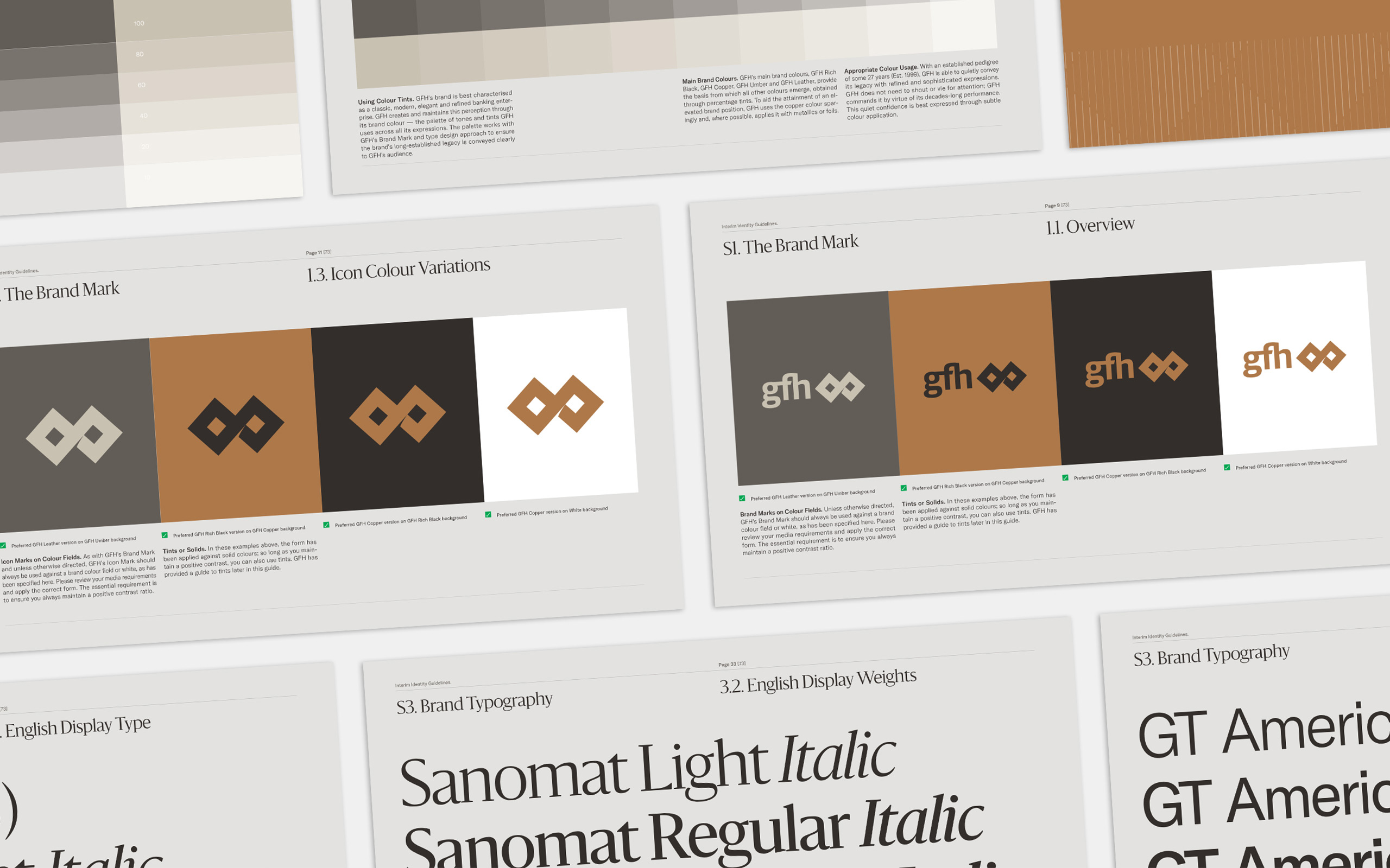 Brand guidelines presented through various spreads