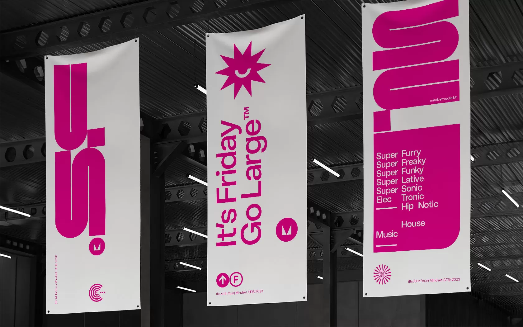 Super Fridaze. Hanging banners examples
