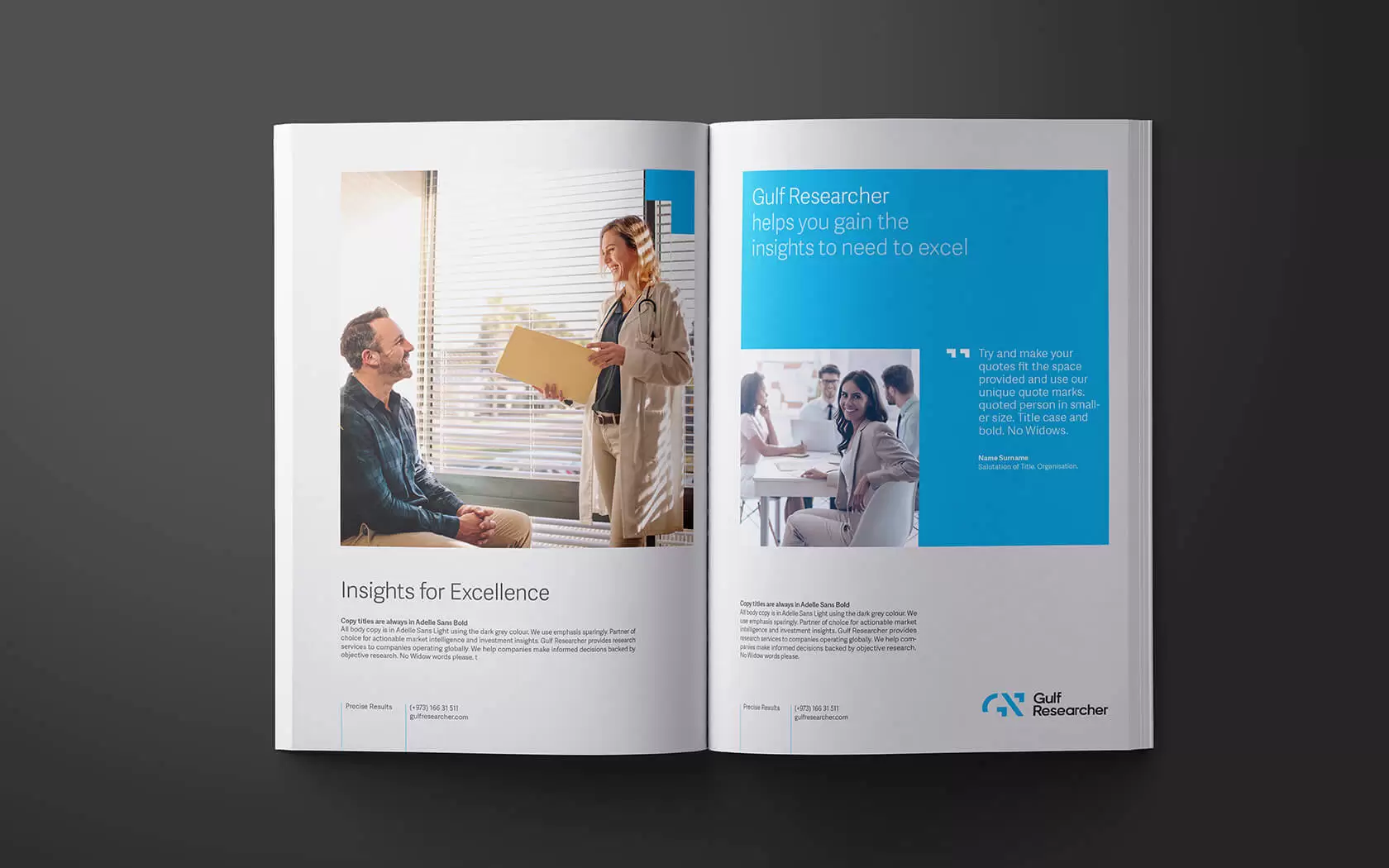 GRE. Magazine layout spread
